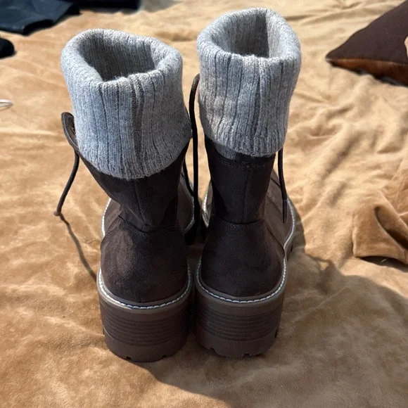 JustFab Brown Lace Up Boots - Picture 5 of 6